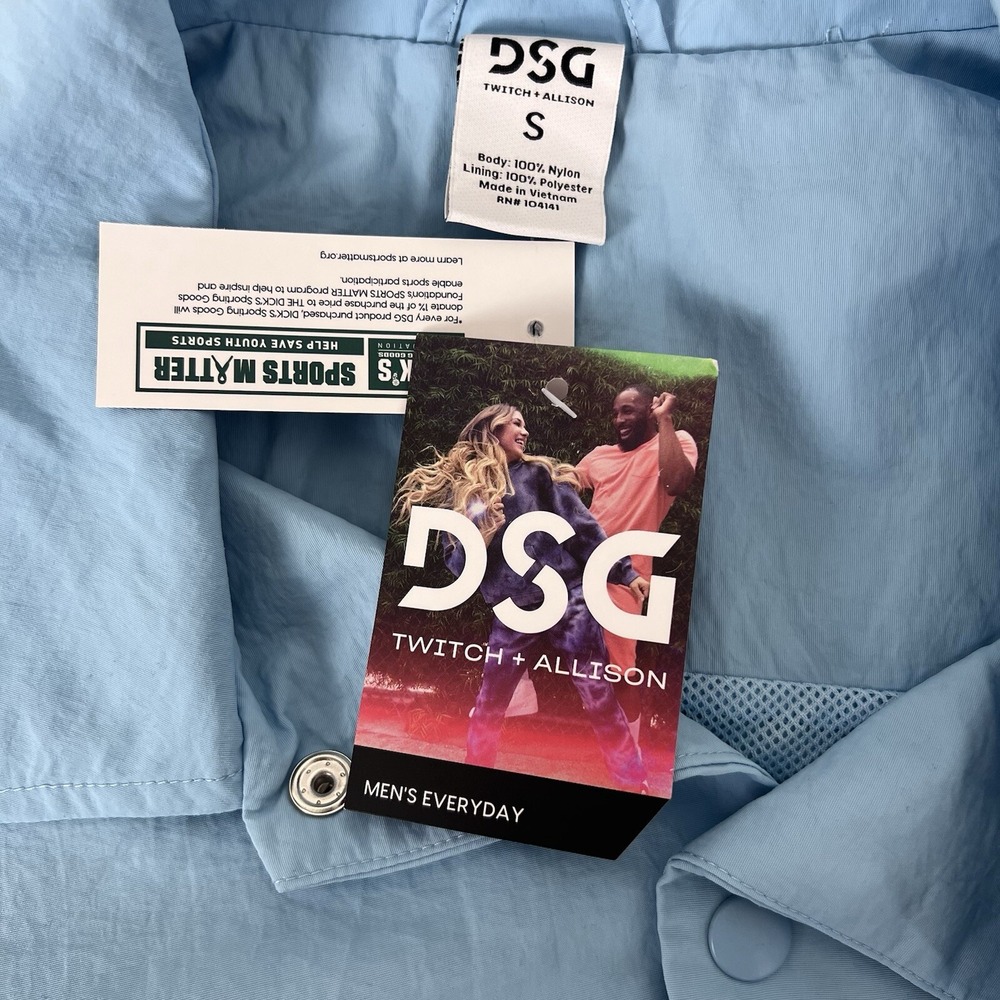 DSG Mens Small Coaches Jacket Cloudless Sky Blue Water Resistant Streetwear NWT - Picture 8 of 9